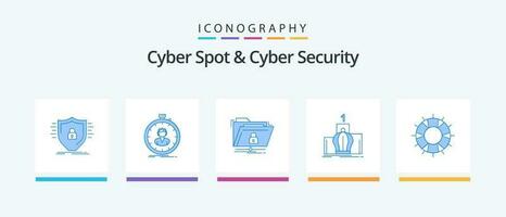 Cyber Spot And Cyber Security Blue 5 Icon Pack Including leadership. crown. timer. secure. folder. Creative Icons Design vector