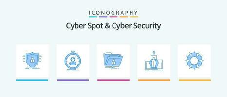 Cyber Spot And Cyber Security Blue 5 Icon Pack Including leadership. crown. timer. secure. folder. Creative Icons Design vector