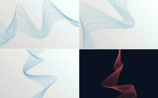 Set of 4 geometric wave pattern background Abstract waving line vector