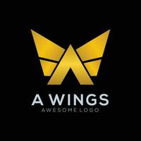 Luxury letter A wings logo template in gold color vector