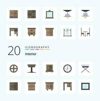 20 Interior Flat Color icon Pack like chair interior interior clock mirror vector