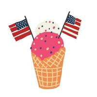 The 4th of July  vector illustration with  ice cream cone and american flag.