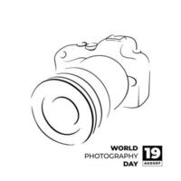 Simple hand drawn design with line art of camera for photography day template vector