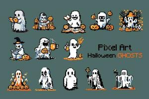 Pixel Ghost - Retro-Inspired Pixel Art Character, vector illustration.