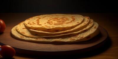 tortilla crepe para desayuno y bocadillo. ai generado foto