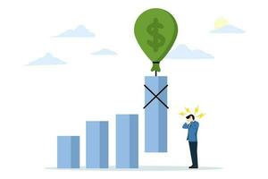 The impact of profits or sales from the inflation crisis. Loss of money or economic gain. Floating profit bar chart with inflation balloons. flat vector illustration on a white background.