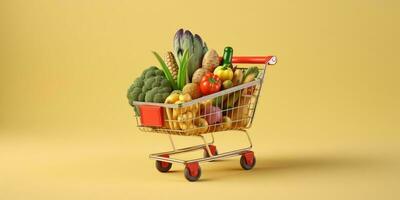 Shopping trolley with vegetable in a convenience store, AI Generated photo
