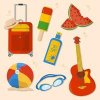 7 summer icon illustrations set isolated on the colored background vector