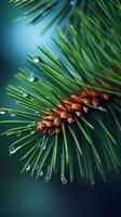Pine tree macro photo wallpaper background. AI Generated,