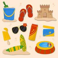 9 summer icon illustrations set isolated on the colored background vector
