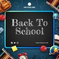 Back To School Background and banner with book, bag, pencil and many stuff for kids vector