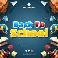 Back To School Background and banner with book, bag, pencil and many stuff for kids vector