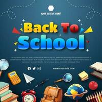 Back To School Background and banner with book, bag, pencil and many stuff for kids vector
