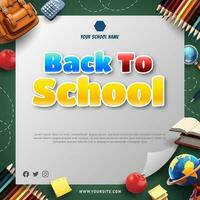 Back To School Background and banner with book, bag, pencil and many stuff for kids vector