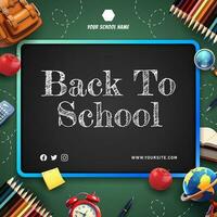 Back To School Background and banner with book, bag, pencil and many stuff for kids vector