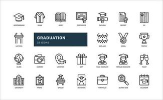 graduation party class of school university collage for education fresh graduate detailed outline line icon set vector