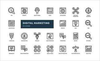 digital marketing promotion website seo sem detailed outline line icon set vector