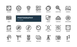 Photography image camera studio lens detailed outline line icon set vector