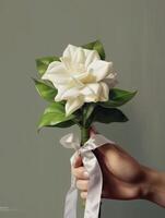 Gardenia wedding bouquet flower on blurred window background. AI Generated photo