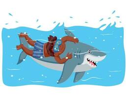 Kid Swimming With Shark. Vector illustration