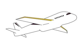 Airplane flying flat line color isolated vector object. Passenger plane flight. Air travel. Editable clip art image on white background. Simple outline cartoon spot illustration for web design