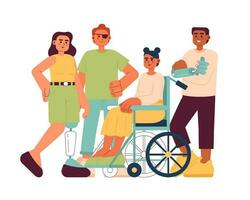 Self-confident people with disabilities semi flat color vector characters. Editable full body people have chronic health condition on white. Simple cartoon spot illustration for web graphic design