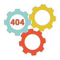 Gears cogwheels error 404 flash message. Failure malfunction. Configurations. Empty state ui design. Page not found popup cartoon image. Vector flat illustration concept on white background