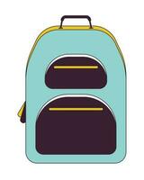 Backpack travel flat line color isolated vector object. Tourism and backpacking. Schoolbag. Editable clip art image on white background. Simple outline cartoon spot illustration for web design