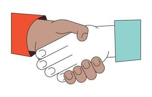 Networking shaking hands flat line concept vector spot illustration. Negotiating handshake 2D cartoon outline hands on white for web UI design. Diverse meeting editable isolated color hero image