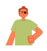 Red haired man with blindfold on eye semi flat color vector character. Editable half body self-assured man with disability on white. Simple cartoon spot illustration for web graphic design