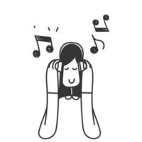 mano dibujado garabatear niña escuchando música con auriculares ilustración vector