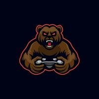 oso con consola juego de azar mascota logo vector