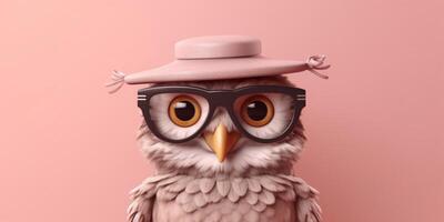 Little owl and hat animal clay cartoon animation, AI Generated photo