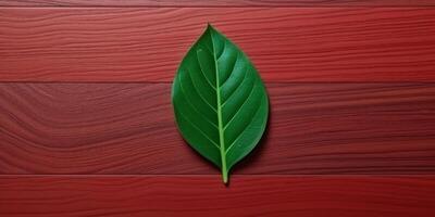 Wooden red board and leaf copy space background. AI Generated, photo