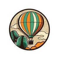 Air balloon flying in the sky with colorful clouds vector
