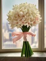 Tuberose flower bridal bouquet blurred background. AI Generated photo