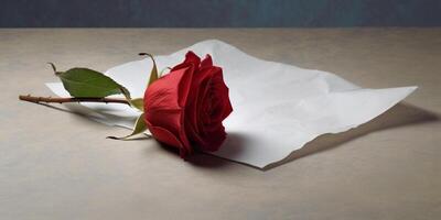 Blank paper note and flower for text copy space background photo