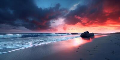 Twillight sky and beach blurred background, AI Generateand mountain d photo