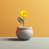 A pot and little tree yellow flower isolated background, AI Generated photo