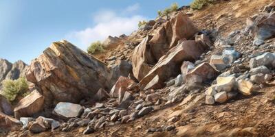 Rockslide in the hills, photo