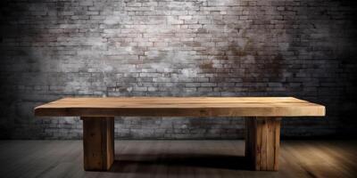 Brown wood table on dark background, product display copy space, photo
