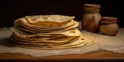 tortilla crepe para desayuno y bocadillo. ai generado foto