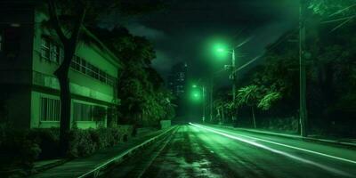 Green night blurred background, AI Generateand photo