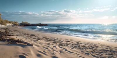 Sand beach and blue sky, environment themed, AI Generated photo