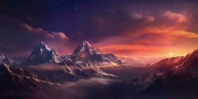 Twillight sky and mountain blurred background, AI Generateand mountain d photo