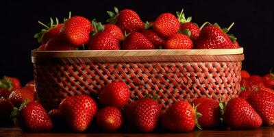 Strawberry fruit on basket copy space background, AI Generated photo