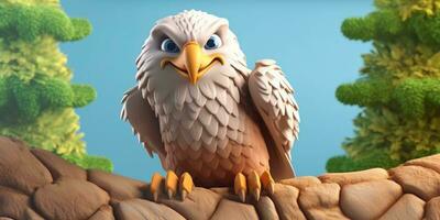 águila linda animal arcilla dibujos animados animación, ai generado foto
