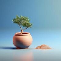 un maceta y pequeño árbol aislado fondo, ai generado foto