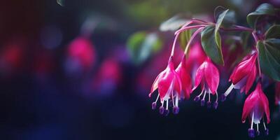 Fuchsia flower, copy space blurred background, AI Generated photo