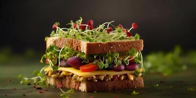 Microgreens sandwich salad with bread for a healthy lifestyle, AI Generated photo